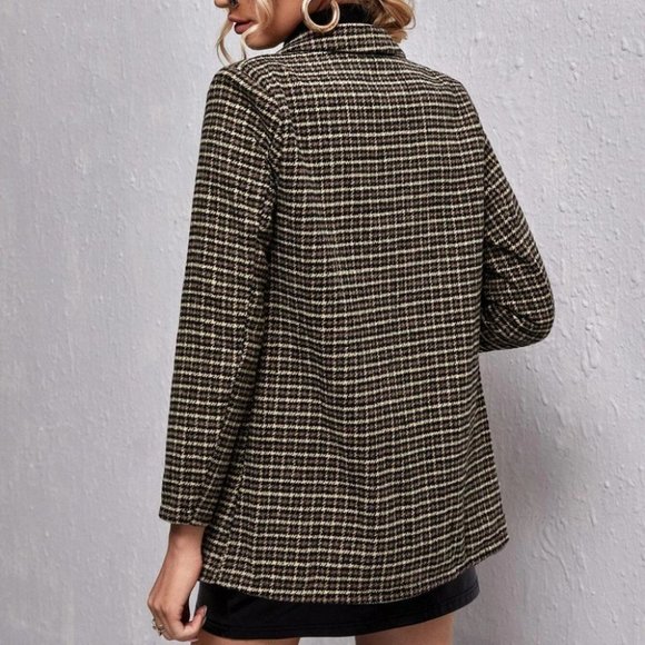 chic double breasted houndstooth & plaid print blazer classy business - Picture 5 of 5
